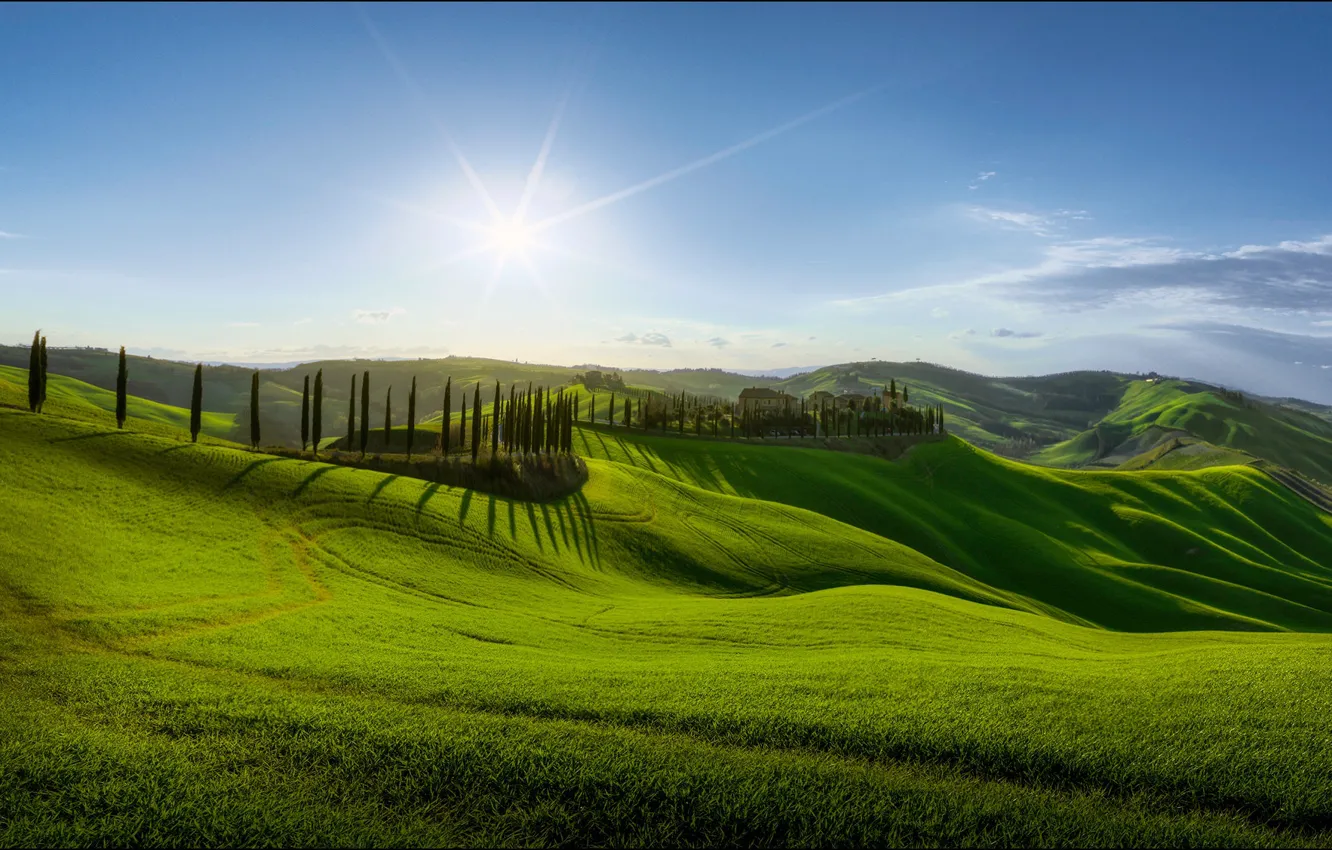 Photo wallpaper the sun, valley, Italy, Tuscany