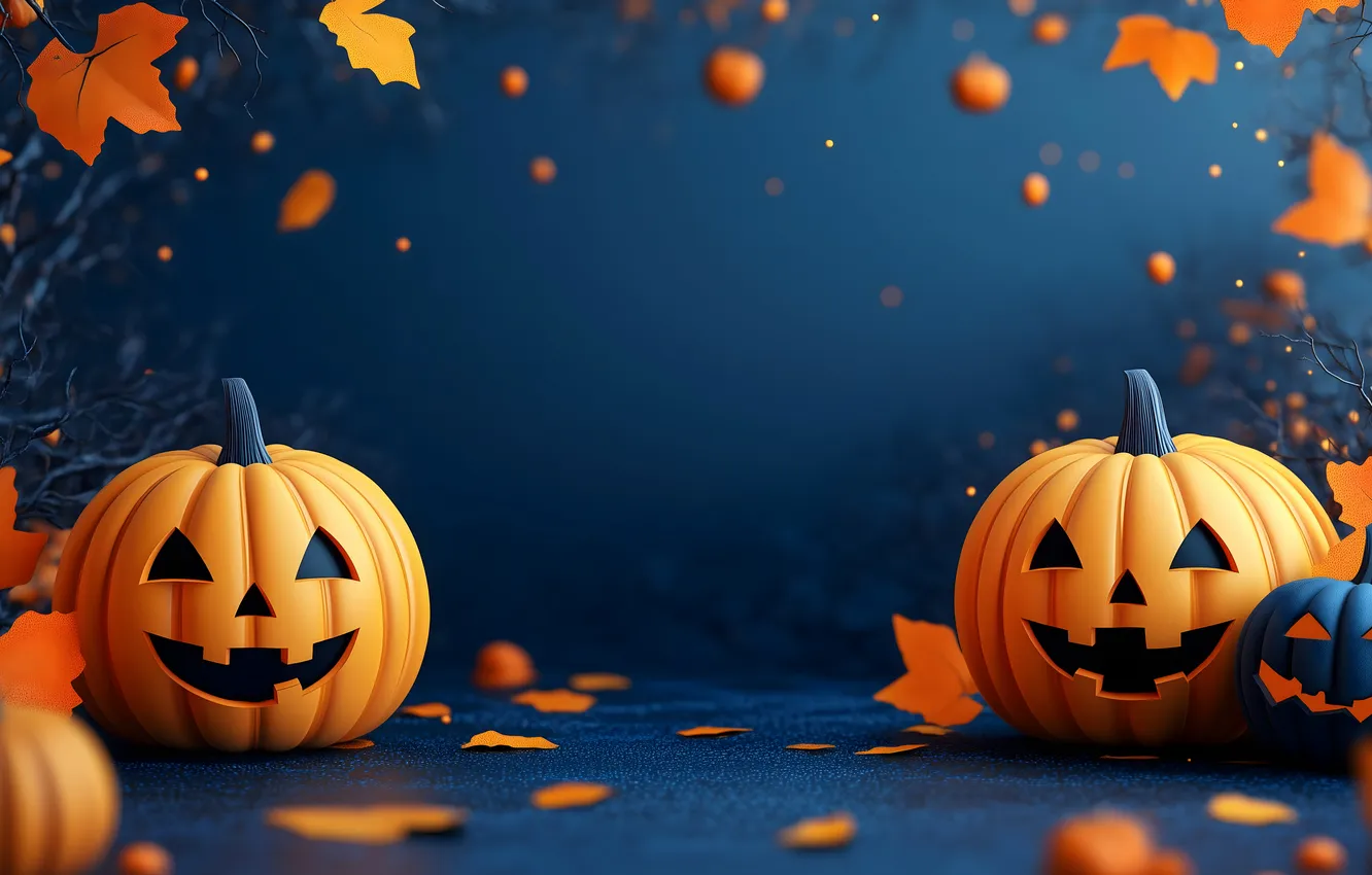 Photo wallpaper leaves, pumpkin, Halloween