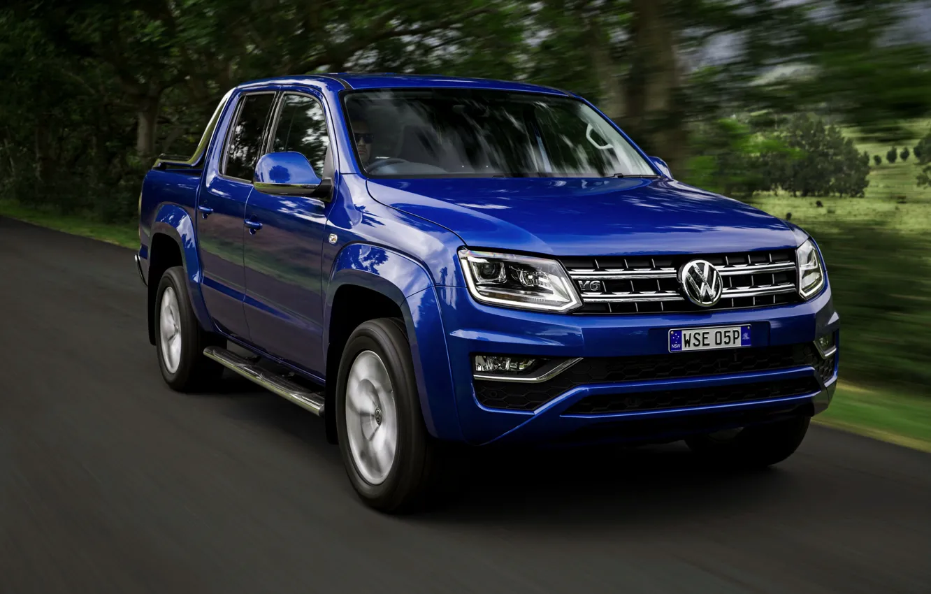 Photo wallpaper blue, Volkswagen, in motion, pickup, Ultimate, Amarok, Double Cab, 2016