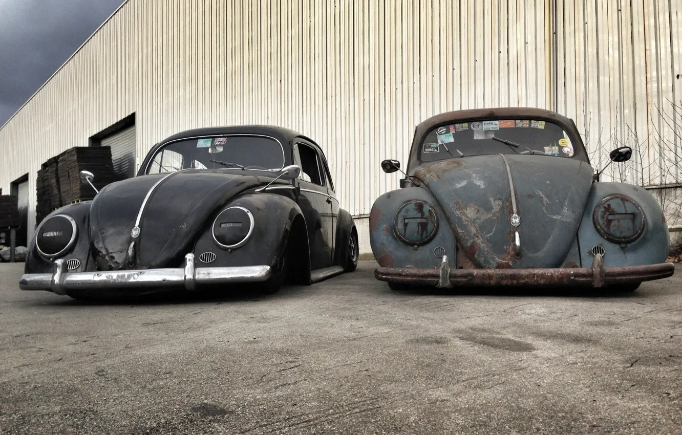 Photo wallpaper Volkswagen, black, grey, Beetle, ratlook
