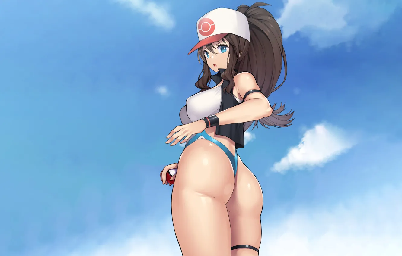 Photo wallpaper girl, sexy, ass, sky, long hair, brown hair, boobs, anime