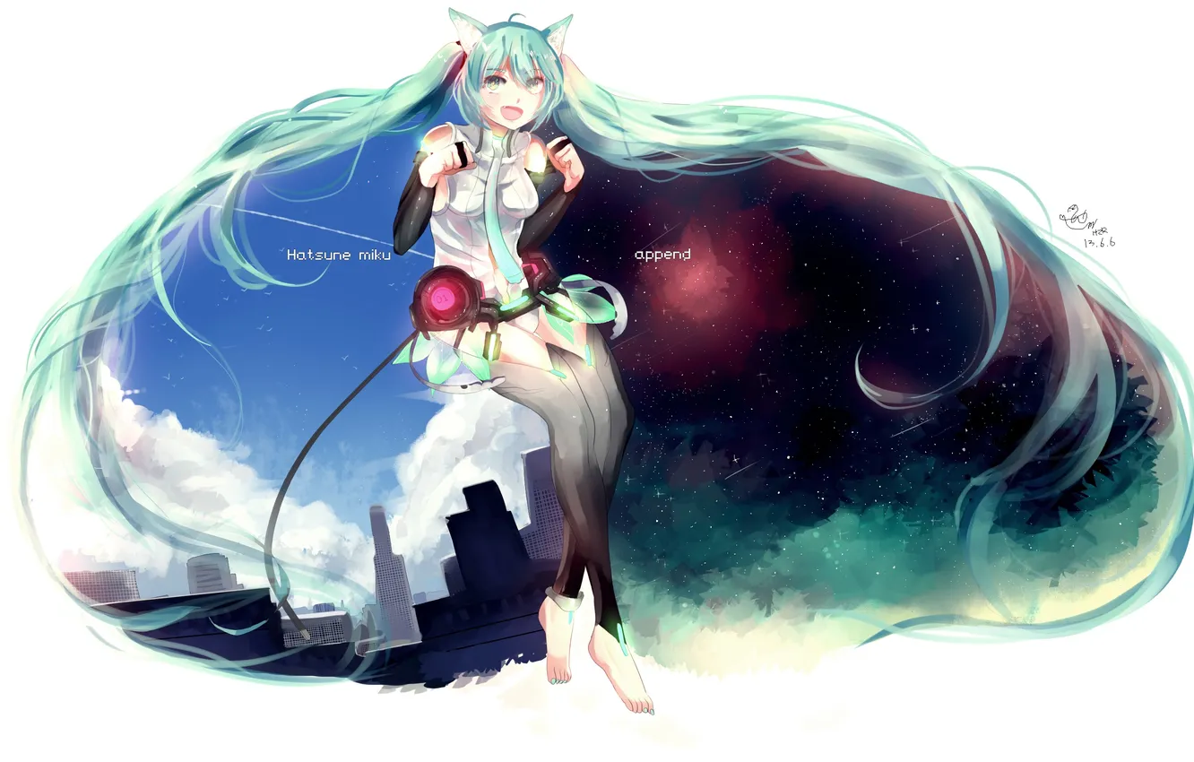 Photo wallpaper the sky, girl, clouds, night, the city, home, art, vocaloid