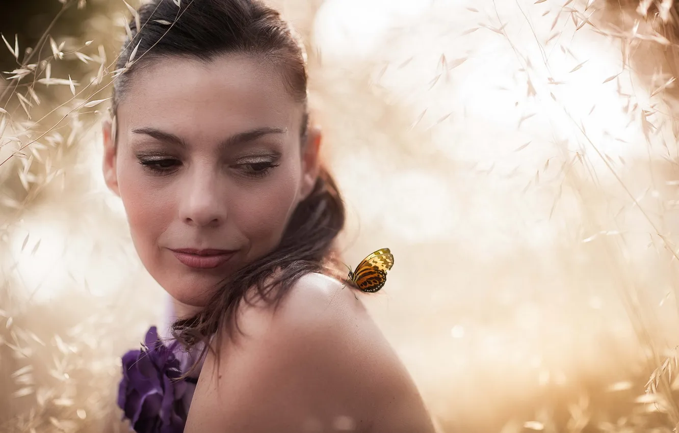 Photo wallpaper girl, light, butterfly, portrait