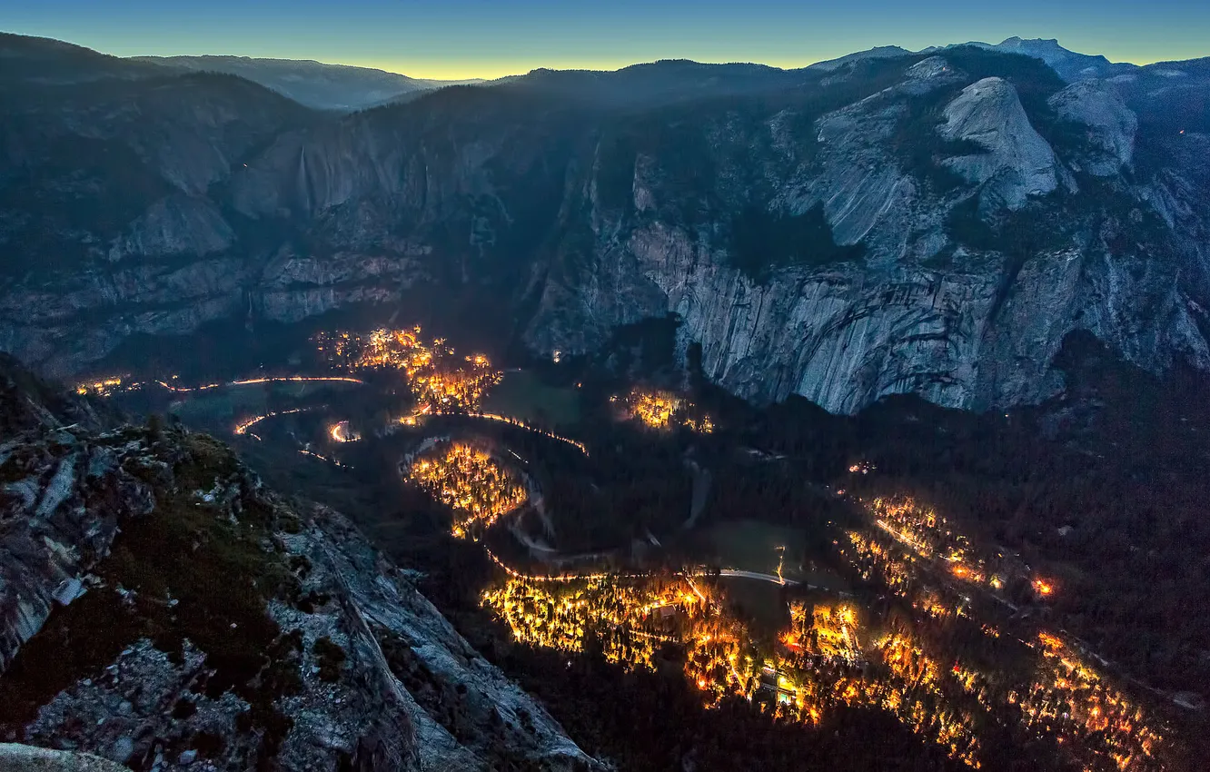 Photo wallpaper mountains, nature, the city, the evening, valley, gorge, Yosemite Valley, Glacier Point