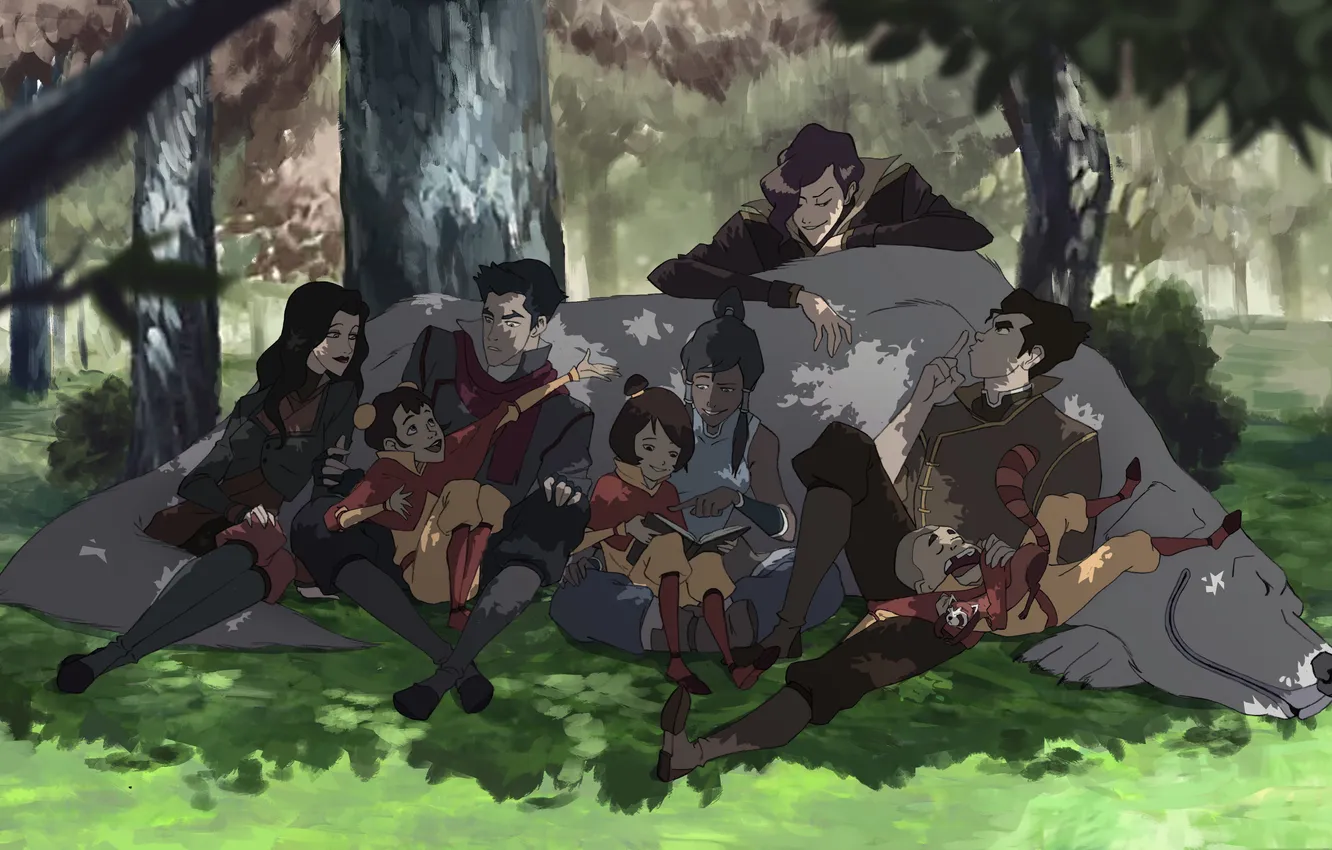 Photo wallpaper avatar, art, naga, Times, The Legend of Korra, mako, Asami Sato, Bolin