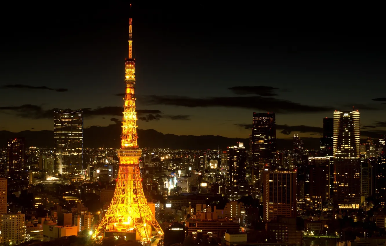 Photo wallpaper night, the city, lights, Japan, tower, Tokyo