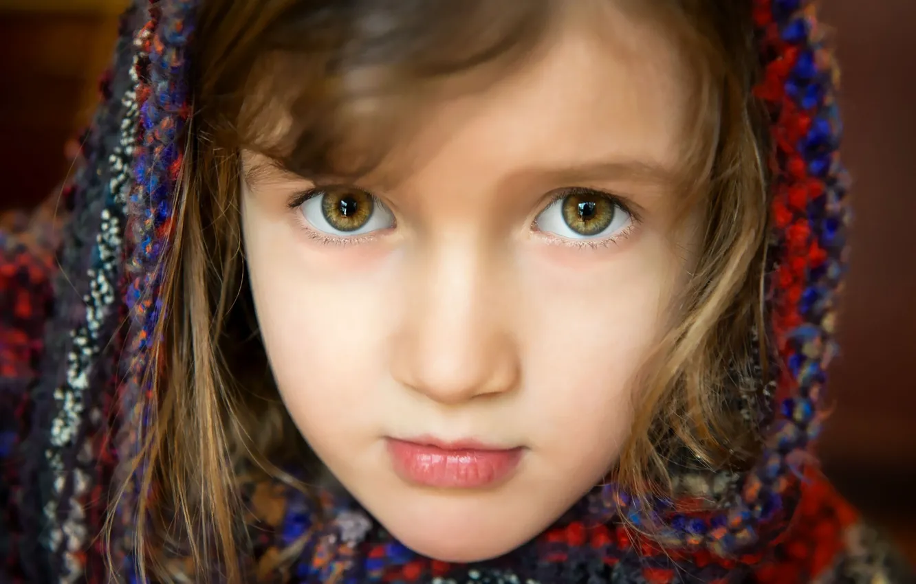 Photo wallpaper eyes, face, portrait, girl, shawl