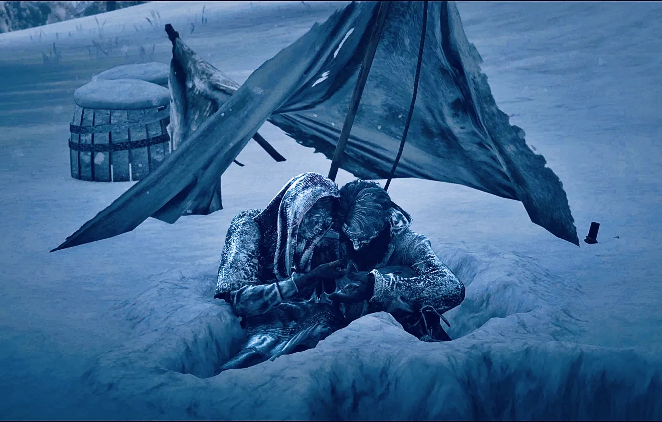 Photo wallpaper HDR, love, game, winter, pair, cold, barrel, UHD