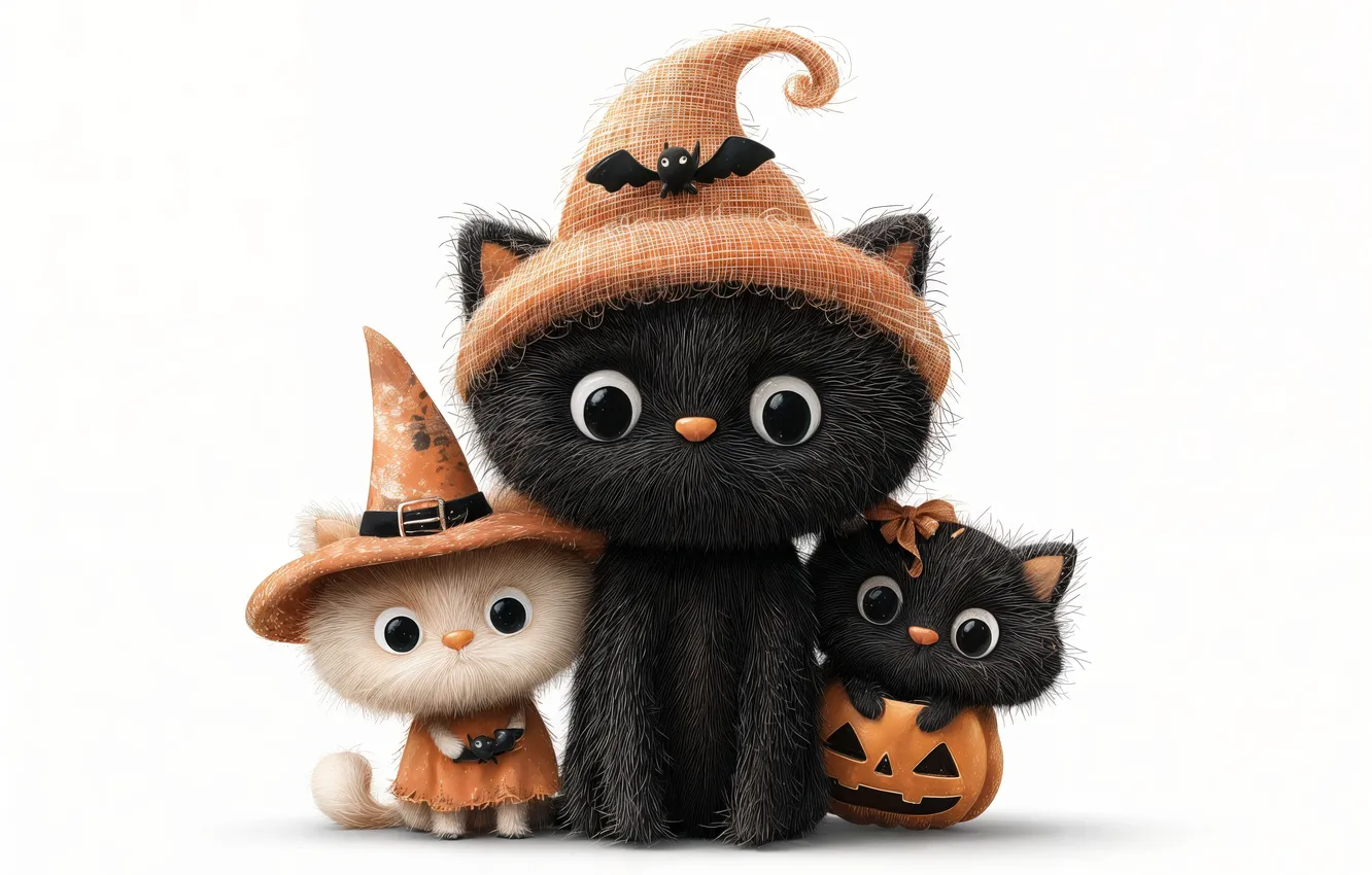 Photo wallpaper look, cats, pose, kitty, kittens, trio, faces, AI art