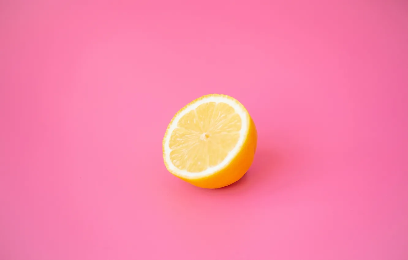 Photo wallpaper lemon, minimalism, pink background, half