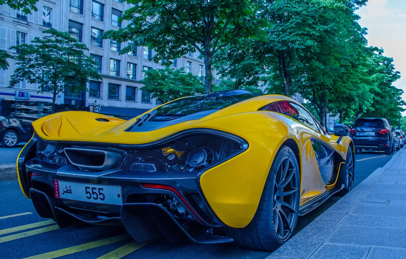 Photo wallpaper yellow, supercar, side view, McLaren P1