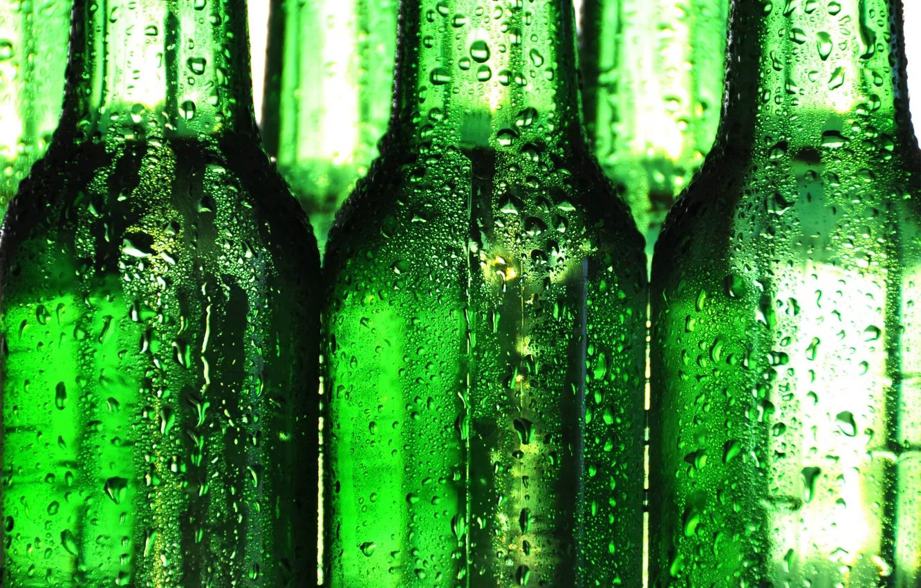Photo wallpaper drops, background, bottle, beer