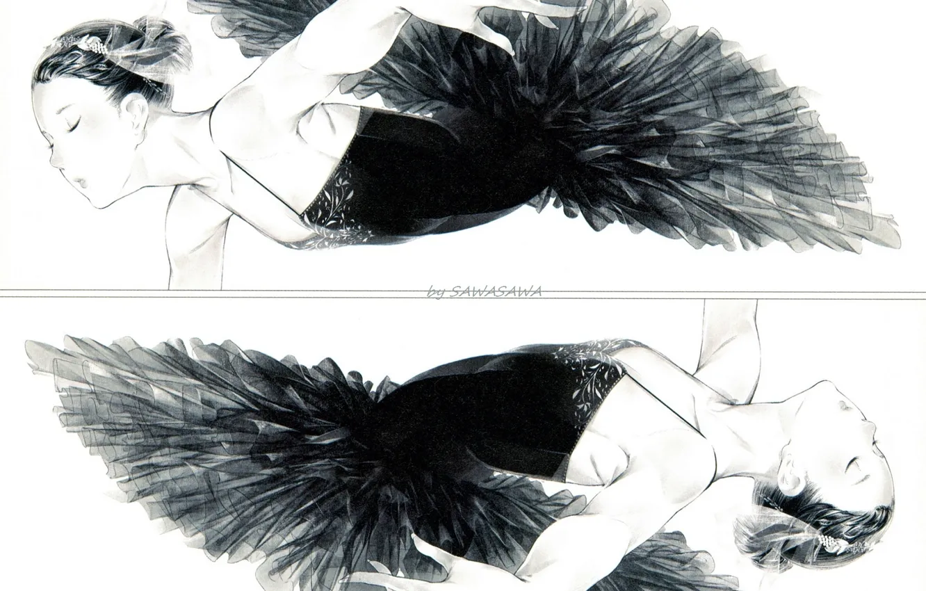 Photo wallpaper reflection, black and white, dance, ballerina, pack, black dress, black Swan, closed eyes