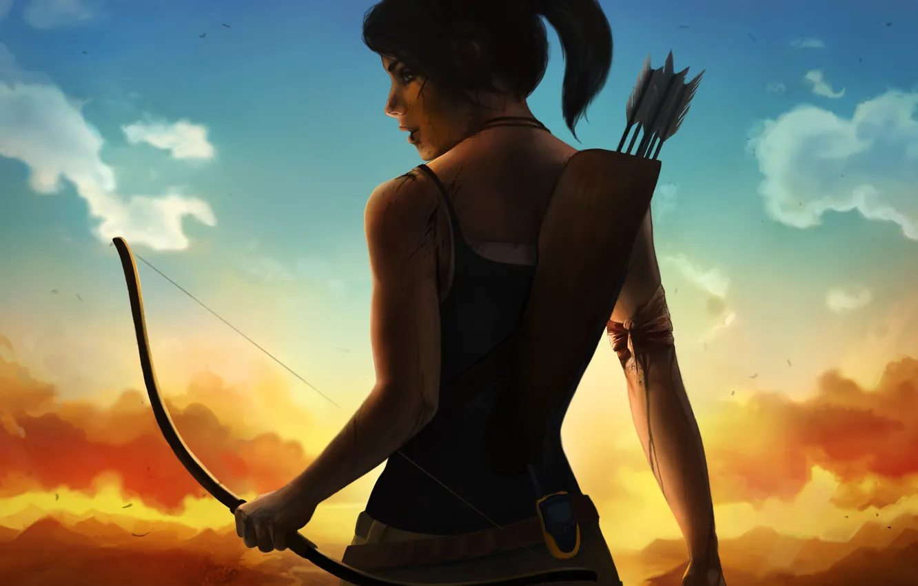 Photo wallpaper look, girl, face, weapons, the game, bow, art, profile