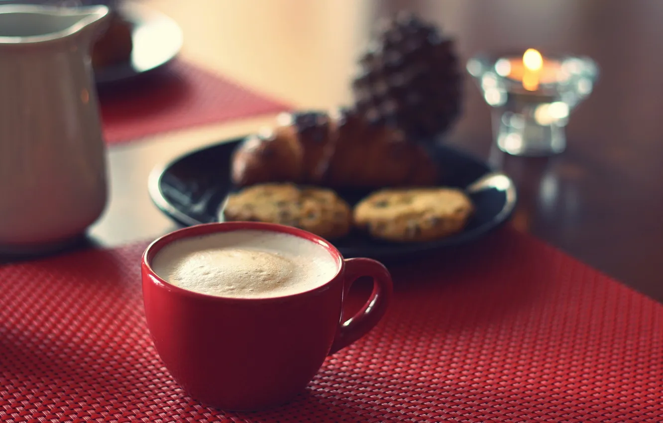 Photo wallpaper breakfast, cappuccino, cookies, cornetto