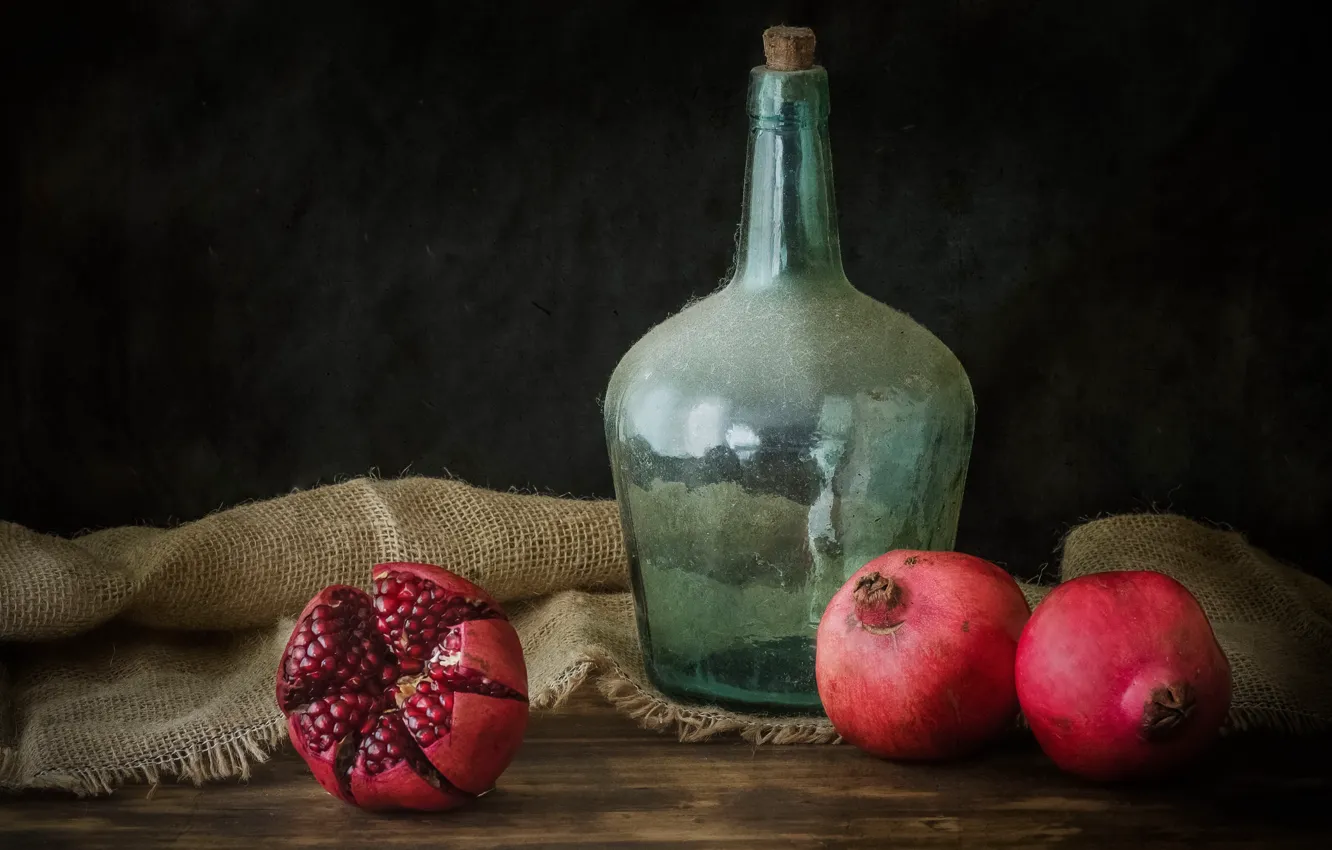 Photo wallpaper bottle, pomegranate, fruit