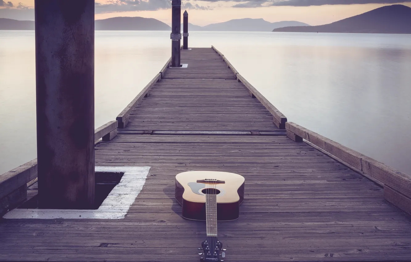 Photo wallpaper bridge, music, guitar