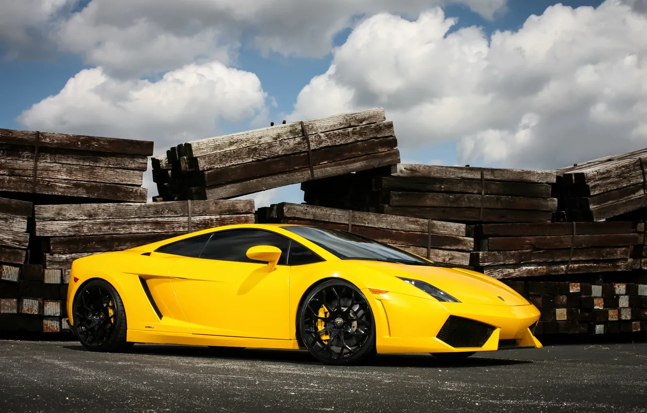 Photo wallpaper Lamborghini, wheels, Gallardo, black, yellow