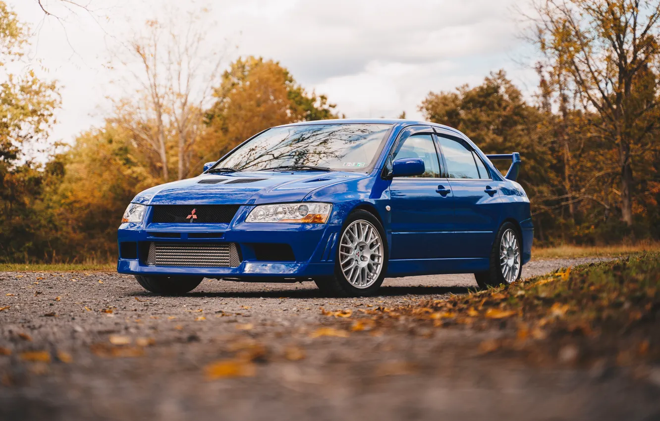 Photo wallpaper Blue, Front view, Lancer Evolution VII