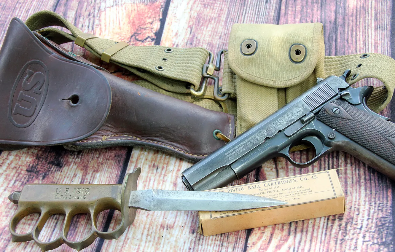 Photo wallpaper gun, weapons, knife, model, holster, M1911, self-loading, Remington