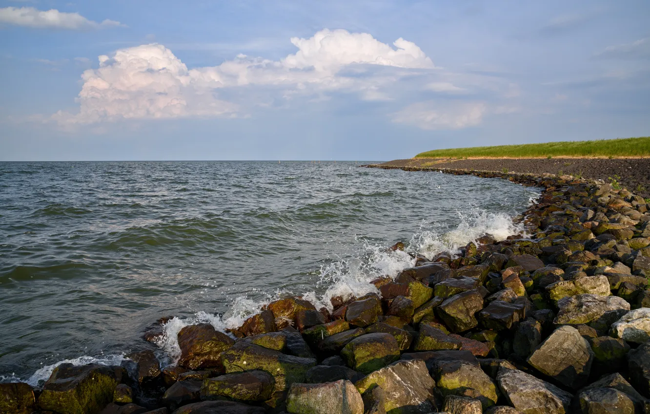 Photo wallpaper sea, clouds, stones, coast
