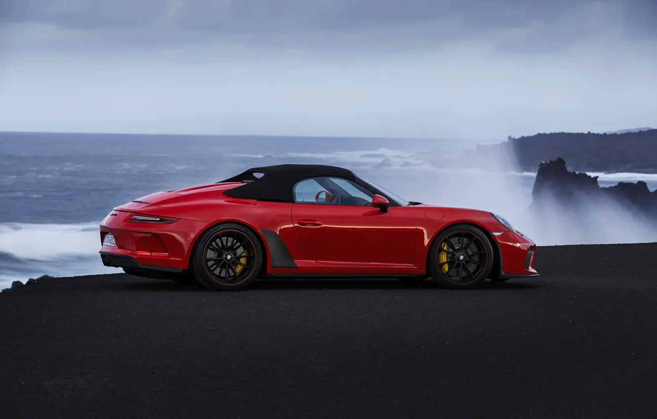 Photo wallpaper red, shore, 911, Porsche, Speedster, 991, the soft top, 2019