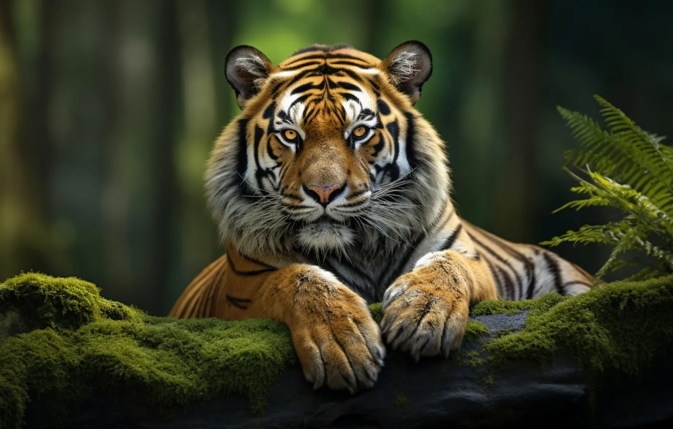 Photo wallpaper look, tiger, predator, paws, big cat, digital art, Bengal tiger, AI art