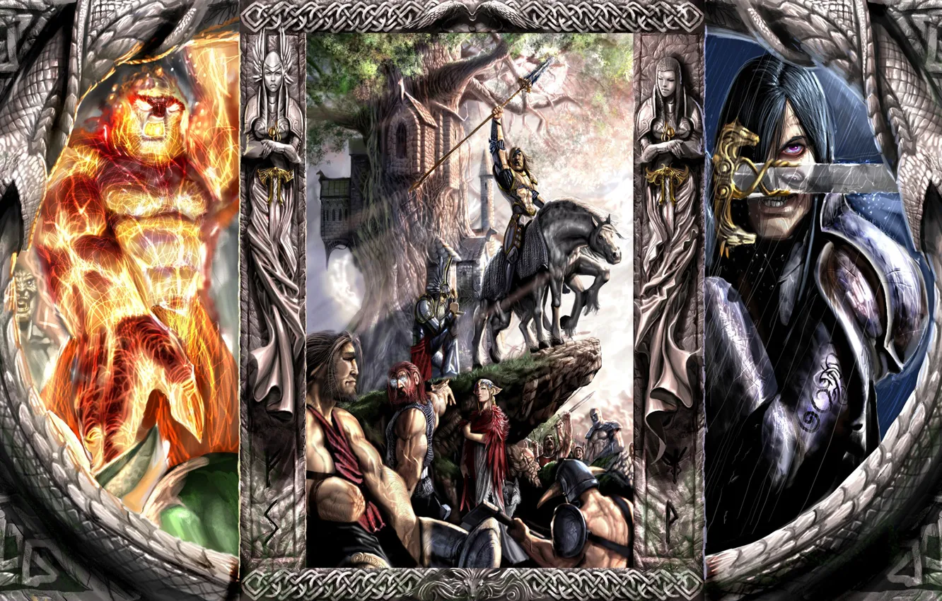 Photo wallpaper Triptych, Valhala, Warriors