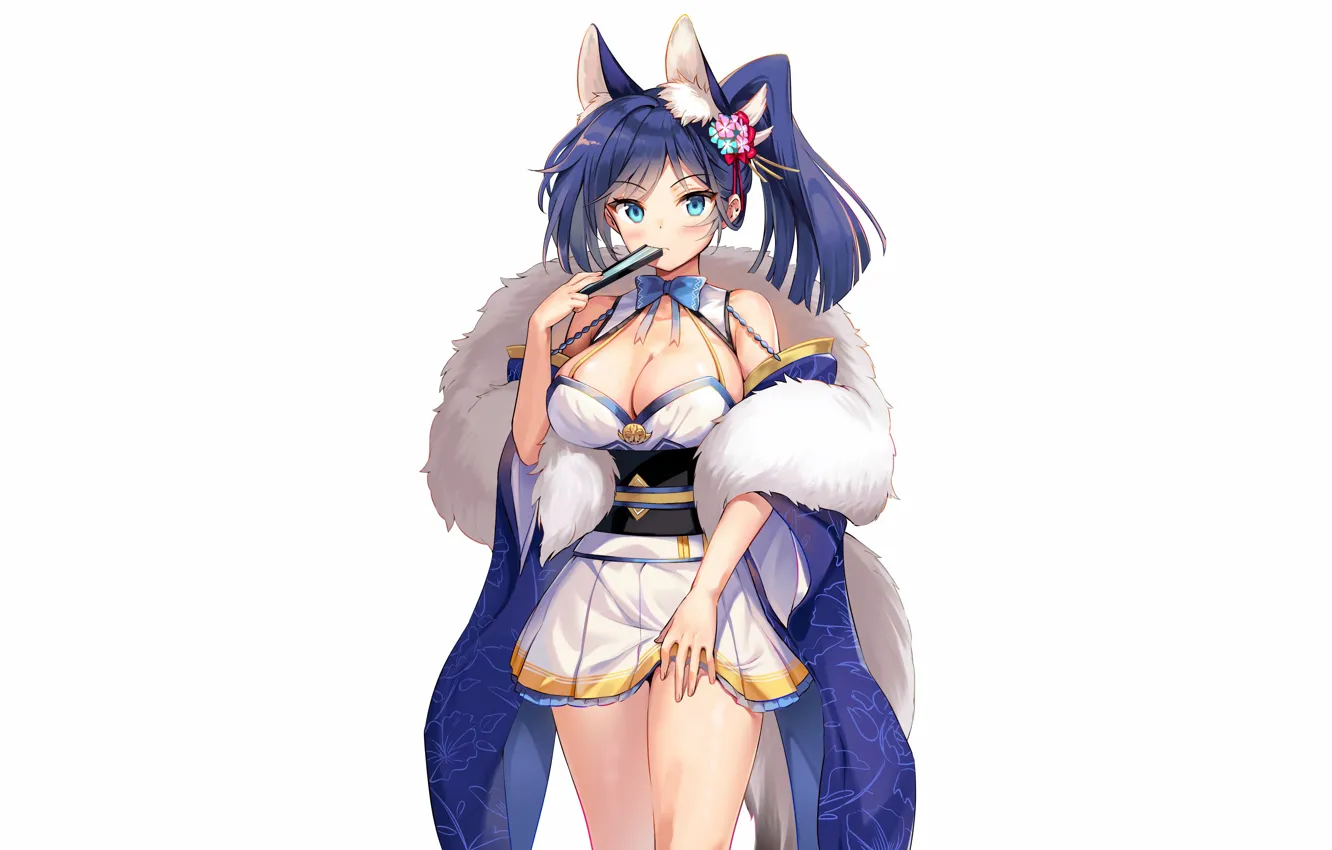 Photo wallpaper girl, sexy, cleavage, long hair, dress, boobs, anime, blue eyes