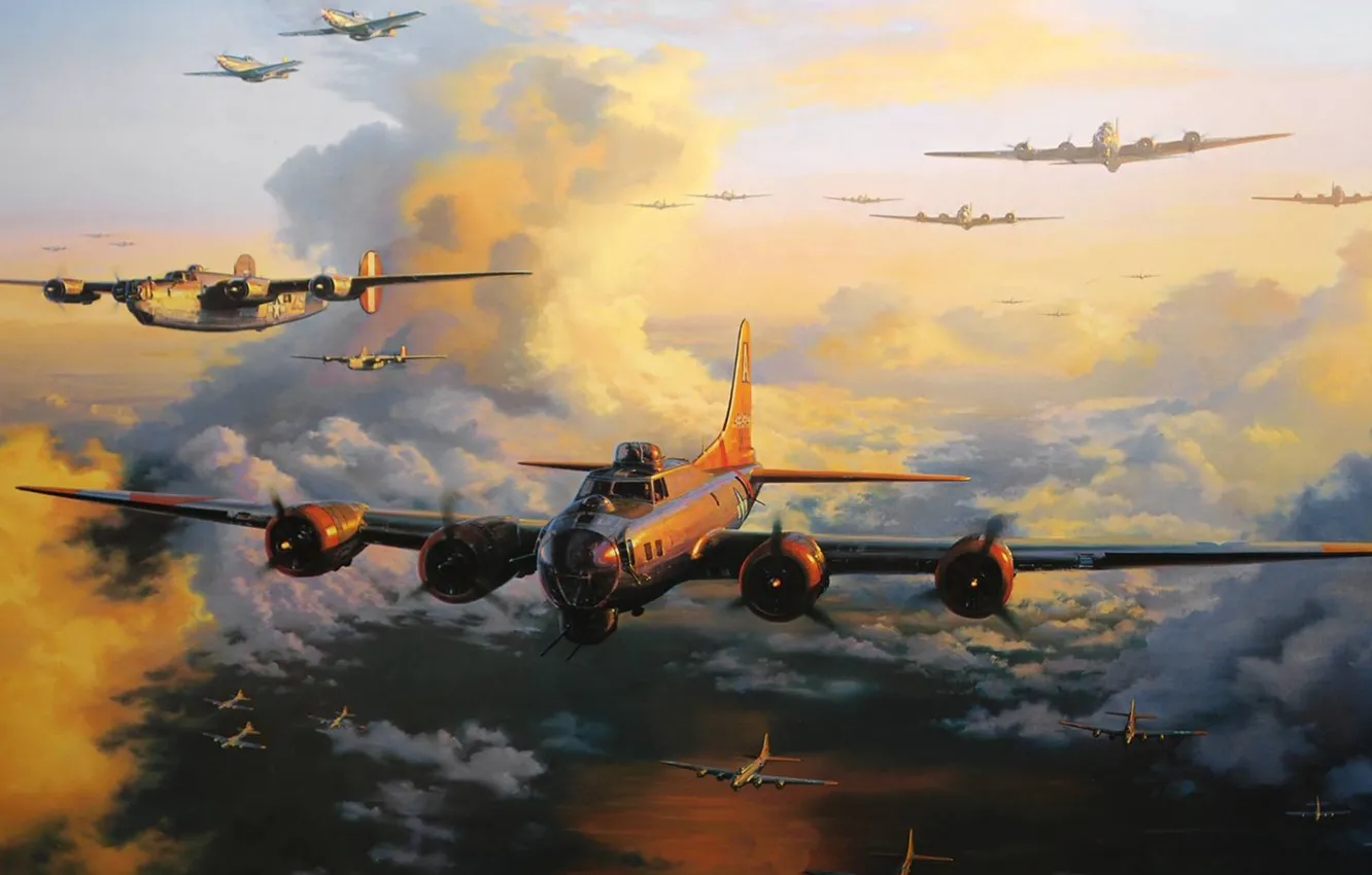 Photo wallpaper figure, fighters, bombers, Flying fortress, Boeing B-17 Flying Fortress, nichilas trudgian