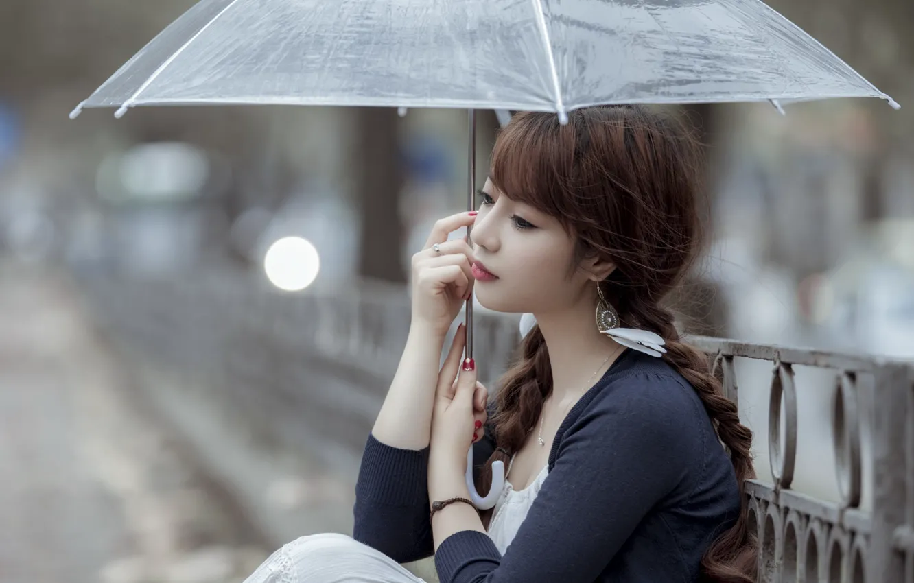 Photo wallpaper girl, portrait, umbrella