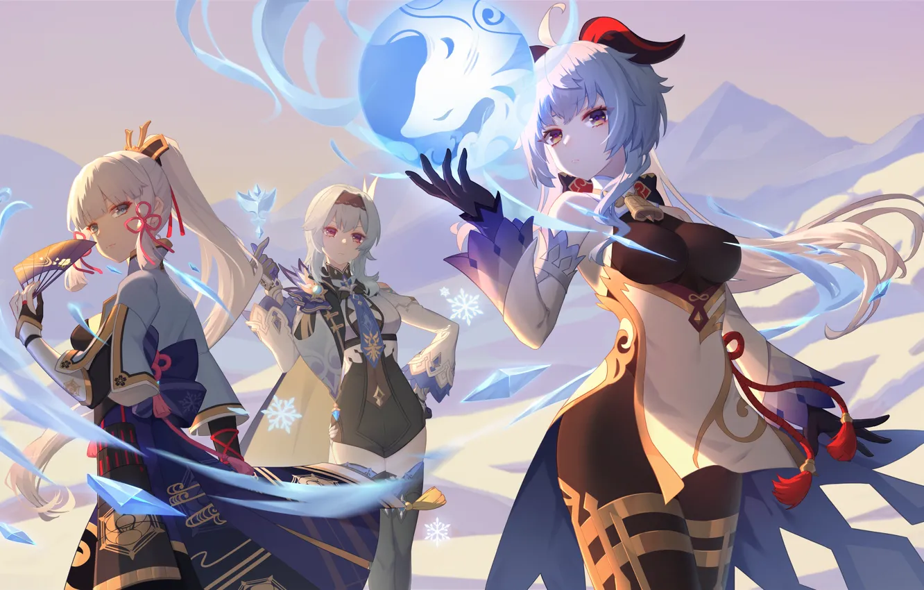 Photo wallpaper girl, game, three, computer game, Action-adventure, Genshin Impact, Ganyu, Eula