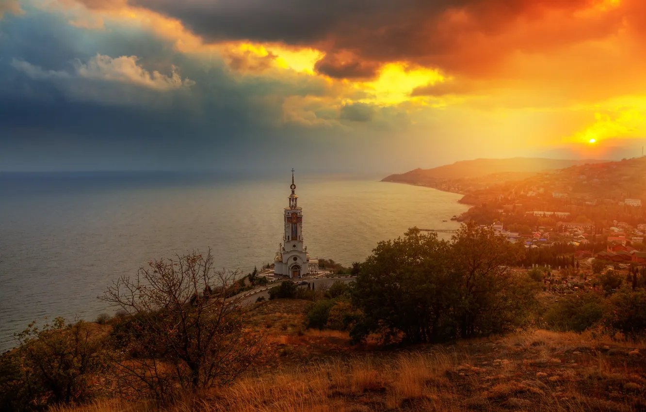 Photo wallpaper sea, coast, Crimea, the lighthouse temple