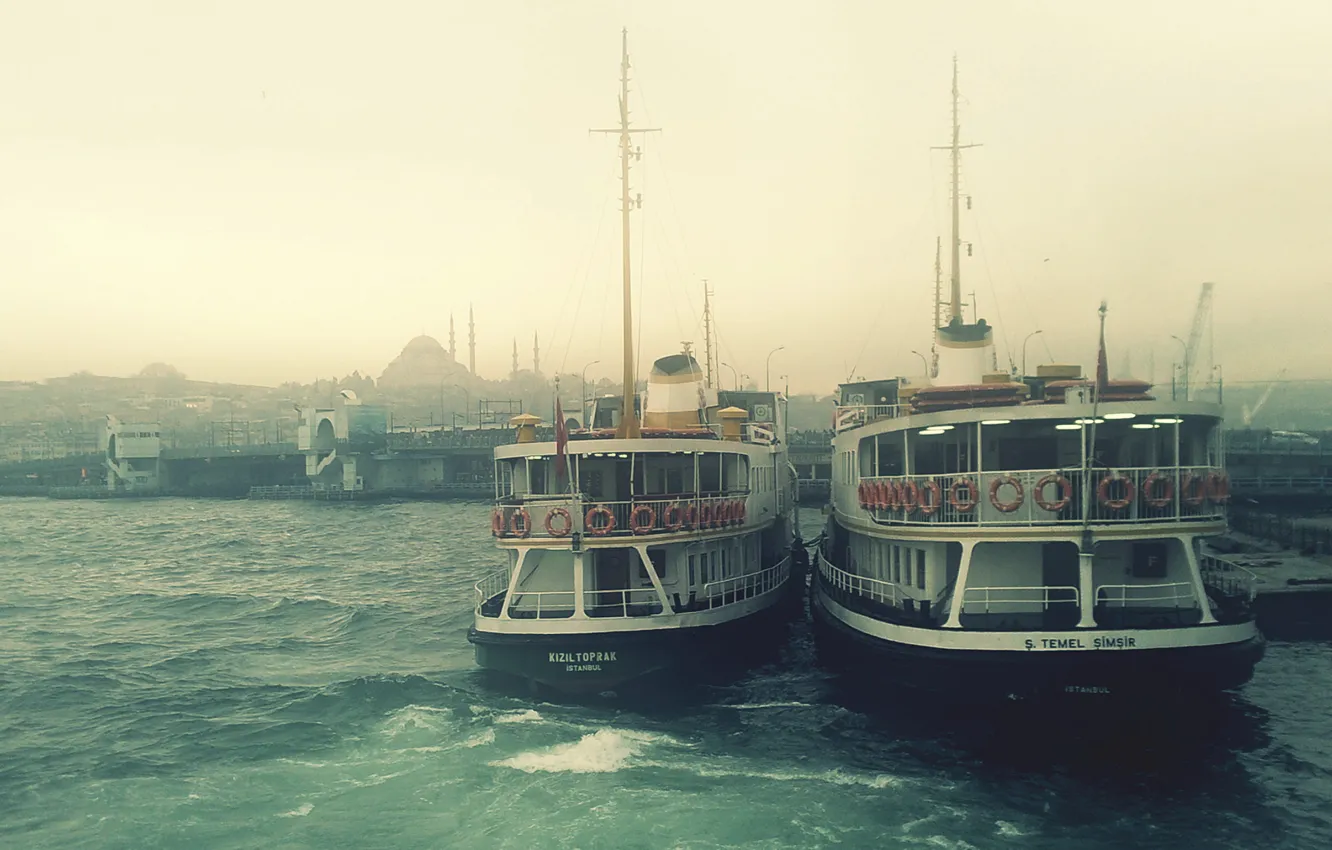 Photo wallpaper fog, Marina, boats