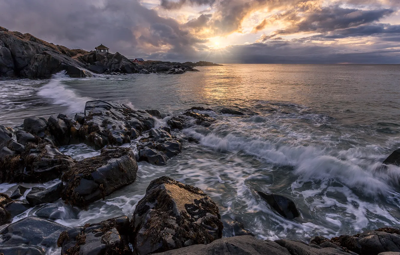 Photo wallpaper sea, rocks, morning