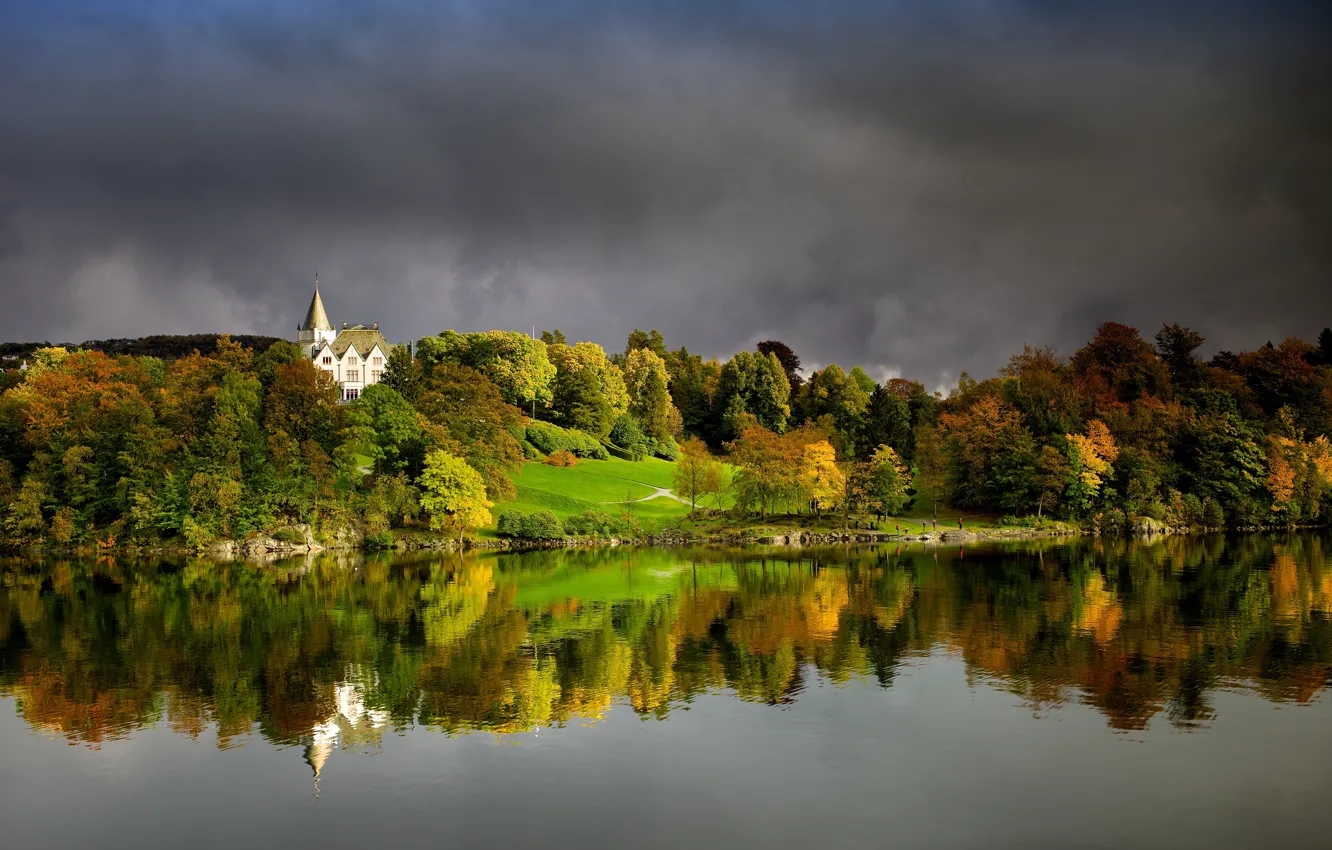 Photo wallpaper photo, Nature, Autumn, Forest, Bay, Norway, Bergen, Gamlehaugen