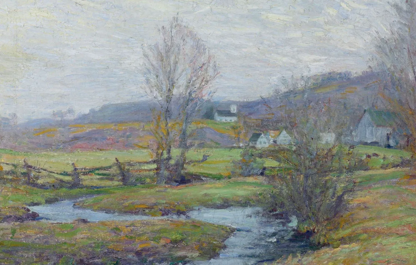 Photo wallpaper landscape, Early Spring. Pleasant Valley. Connecticut, Robert William Vonnoh, Robert William Vonnoh, 1916-17
