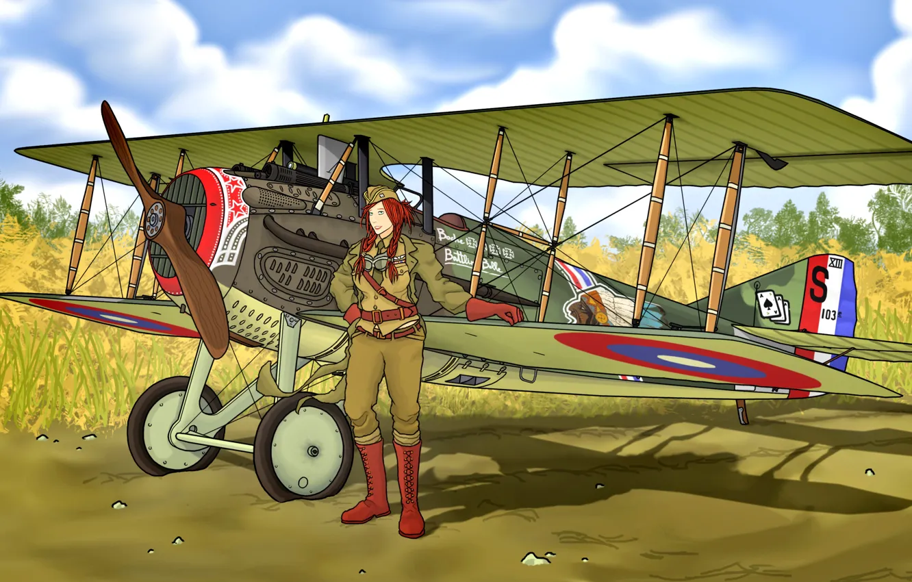 Photo wallpaper Fighter, times, The red-haired girl, SPAD, S.XIII, The first World war