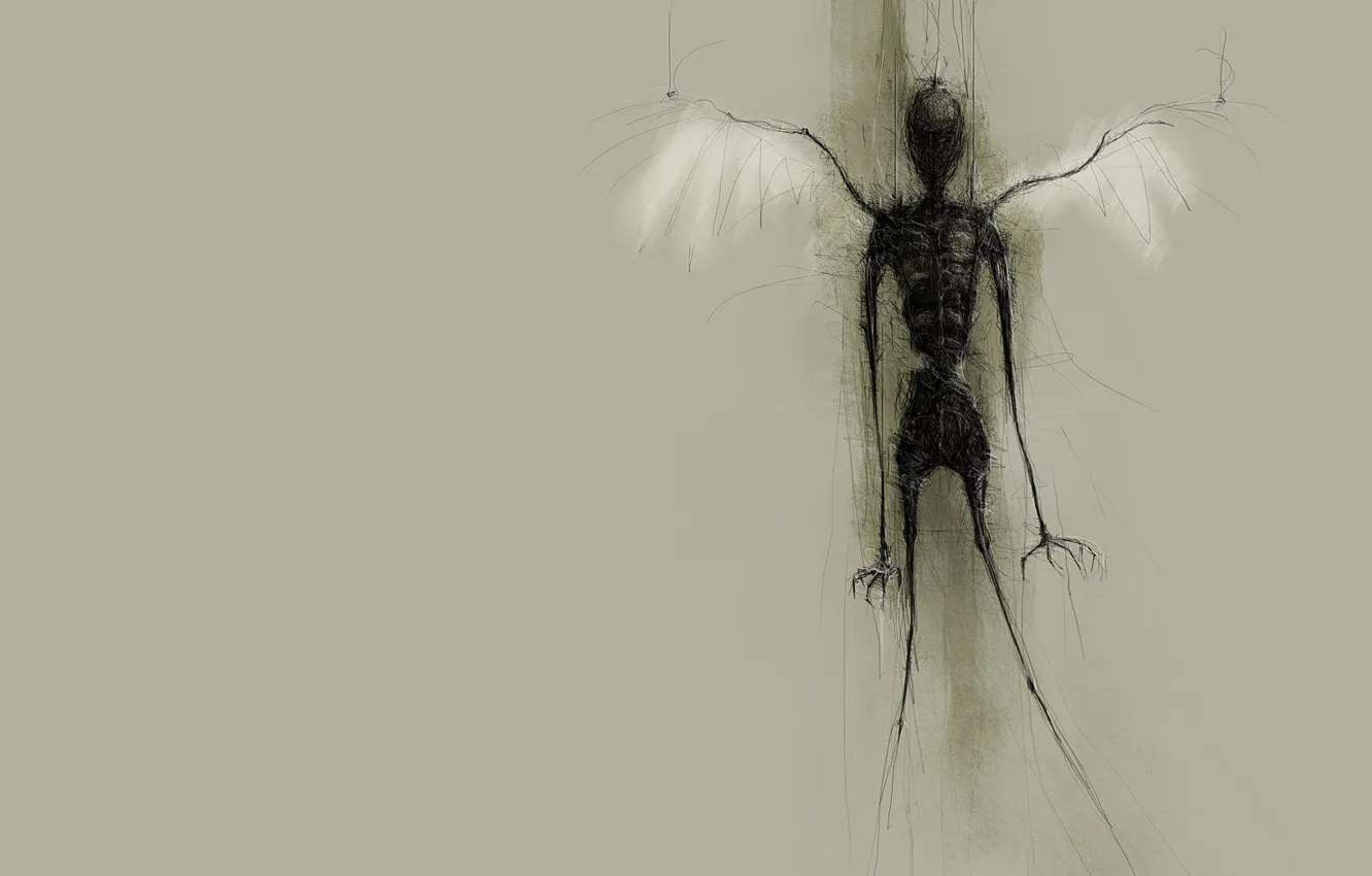 Photo wallpaper figure, wings, strokes, skeleton
