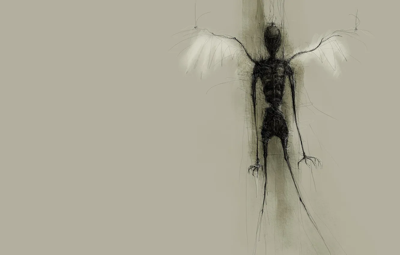 Photo wallpaper figure, wings, skeleton, touch