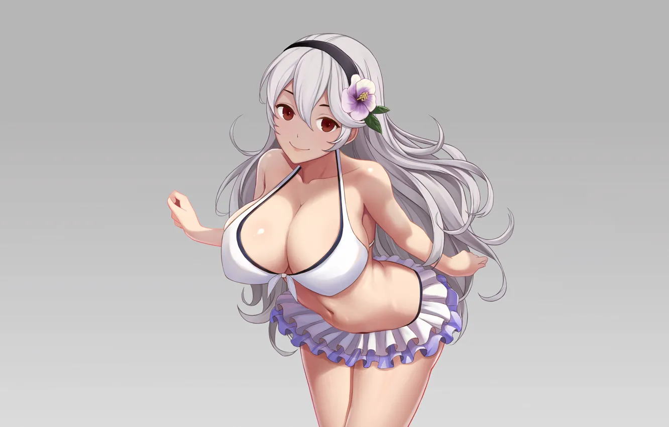 Photo wallpaper girl, sexy, cleavage, long hair, brown eyes, boobs, anime, beautiful