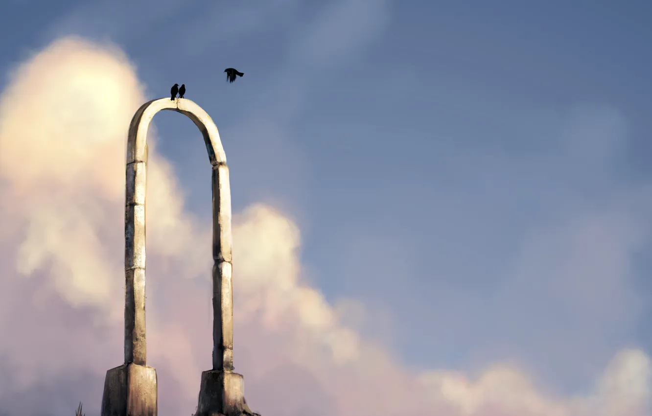 Photo wallpaper clouds, bird, sky, aspeckofdust