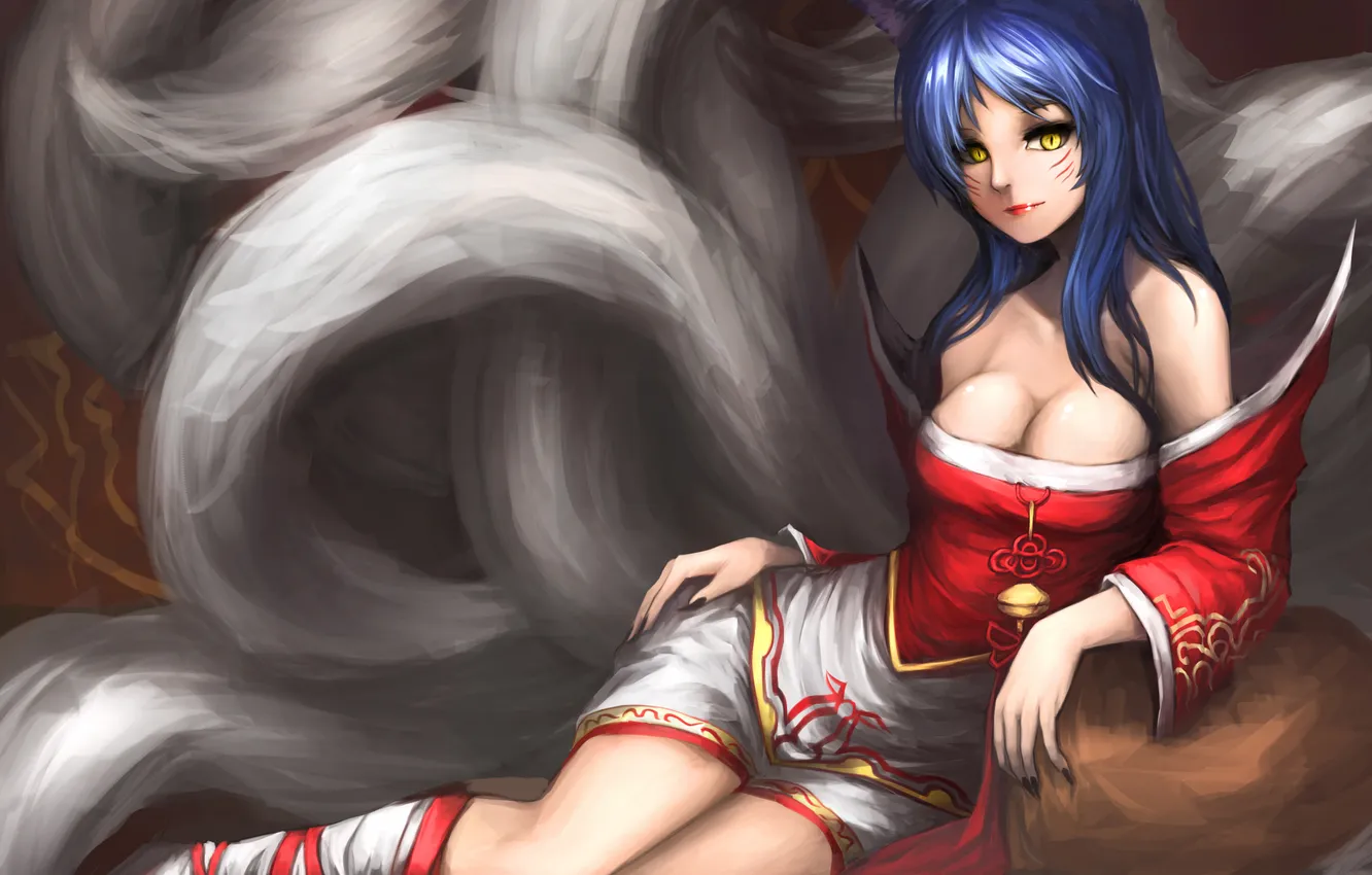 Photo wallpaper chest, look, girl, smile, stones, tail, neckline, ears