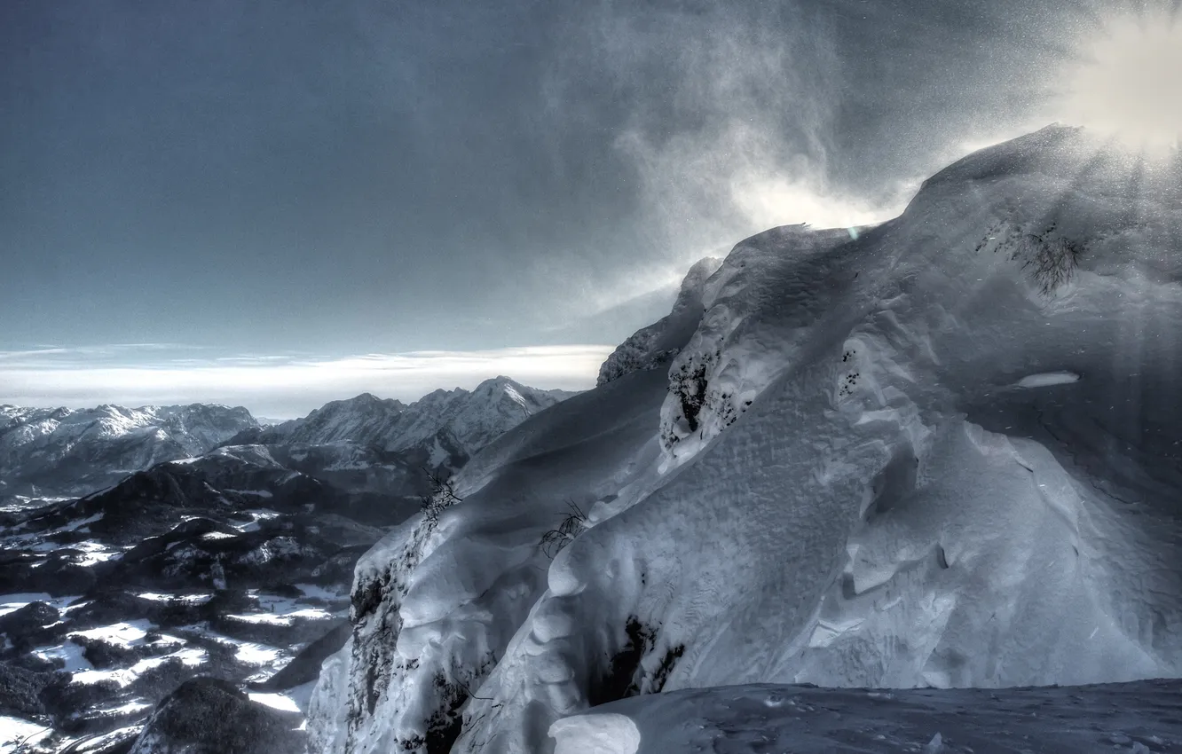 Photo wallpaper ice, the sun, snow, mountains, the wind, ice