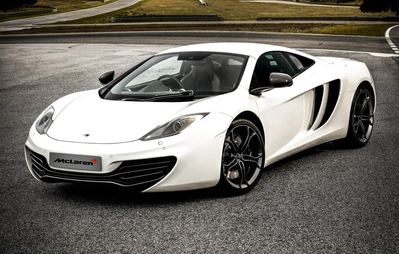 Photo wallpaper white, background, McLaren, supercar, MP4-12C, the front, McLaren