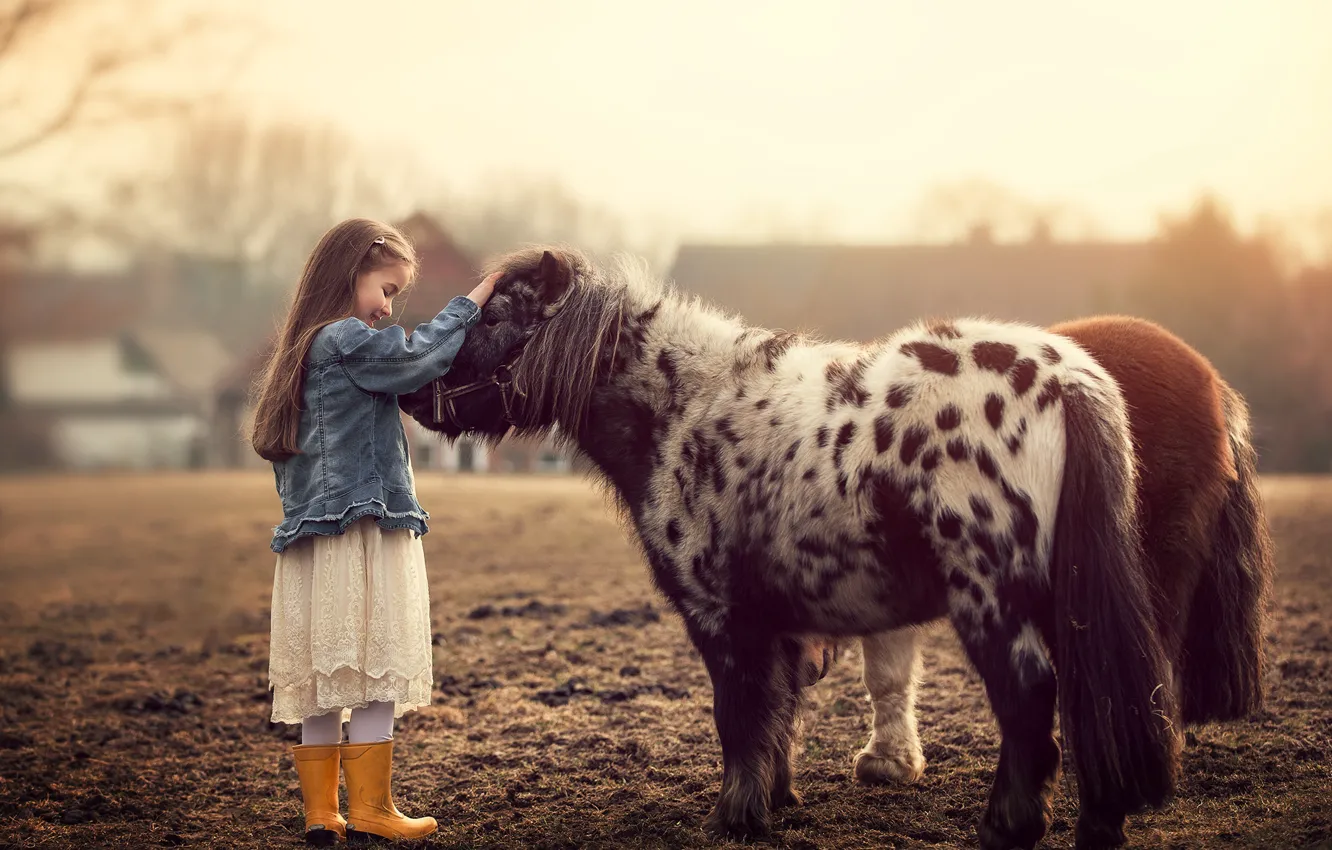 Photo wallpaper nature, girl, pony