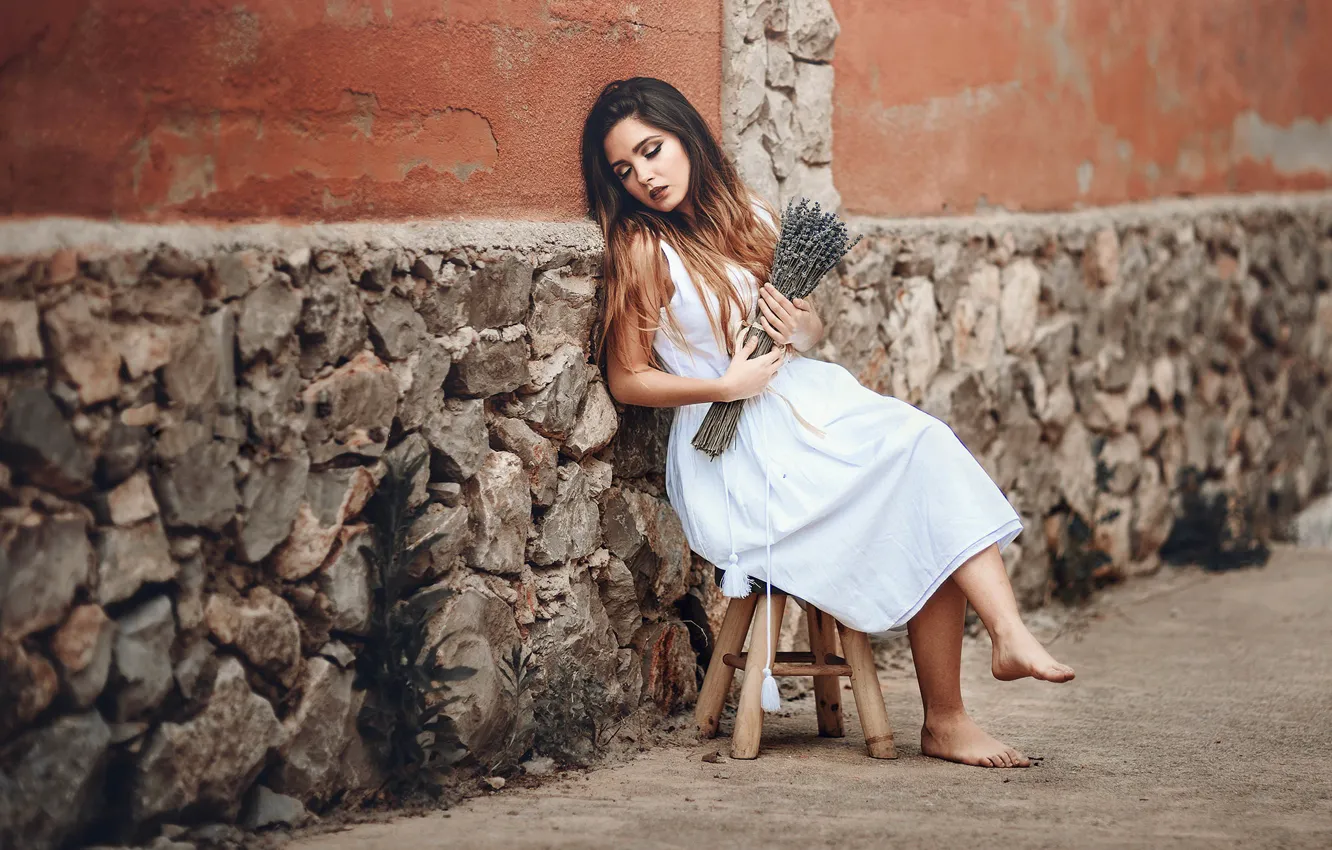 Photo wallpaper girl, flowers, street, Laulight