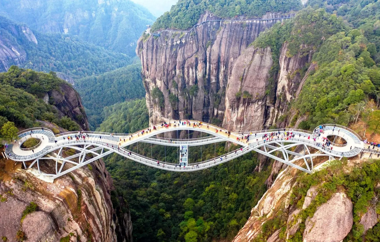 Photo wallpaper forest, trees, landscape, mountains, bridge, nature, rocks, China
