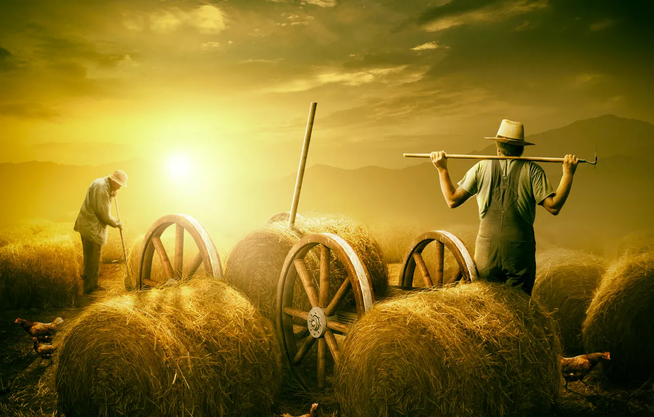 Photo wallpaper summer, heat, hay, farmer, Strada