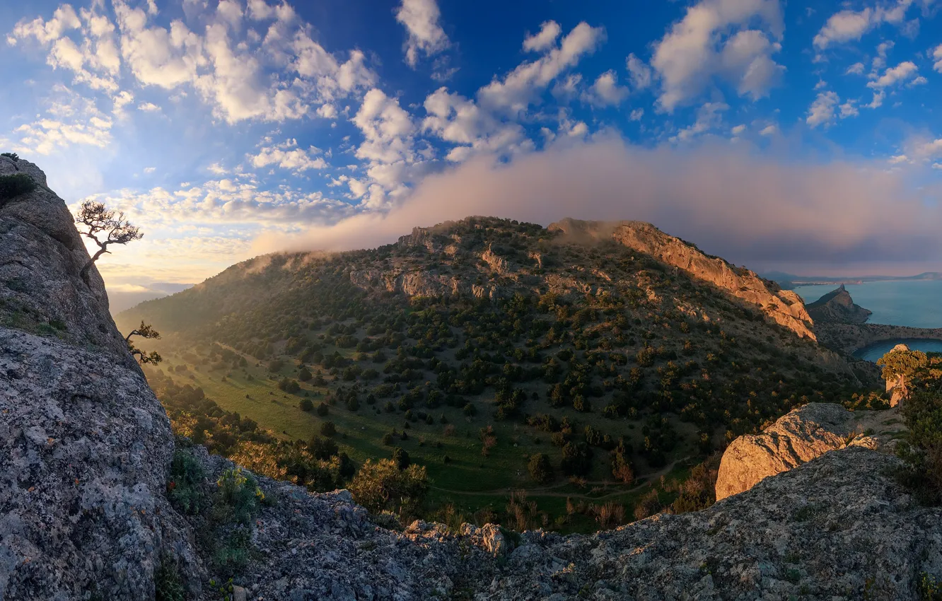 Photo wallpaper sea, the sky, stones, Mountain, valley, Crimea, the Peninsula